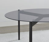ROSALIE Rosalie Round Smoked Glass Top Coffee Table Sandy Black 710168 - Ella Furniture