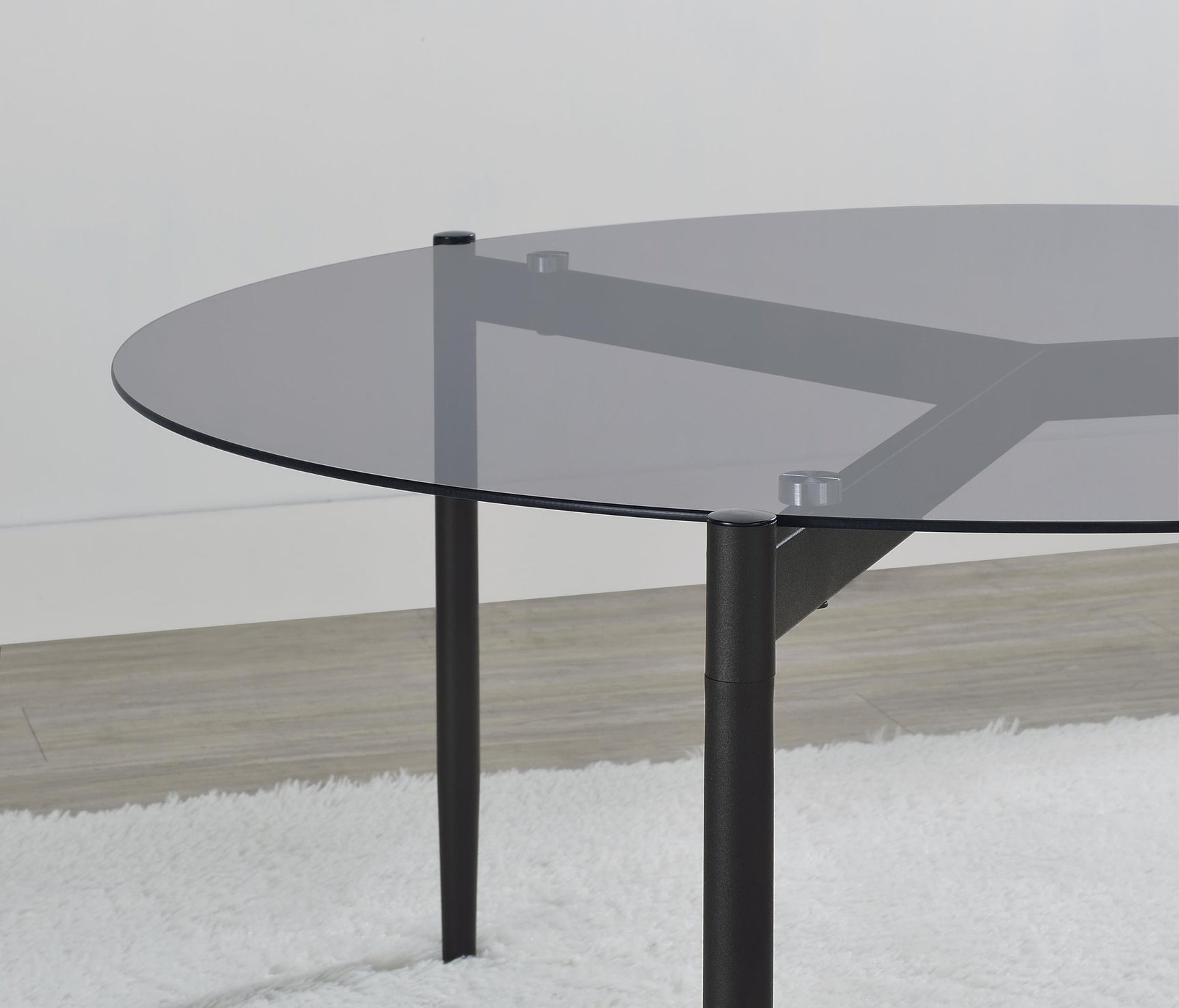 ROSALIE Rosalie Round Smoked Glass Top Coffee Table Sandy Black 710168 - Ella Furniture