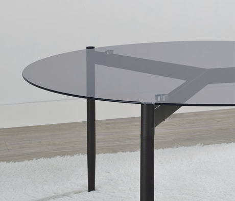 ROSALIE Rosalie Round Smoked Glass Top Coffee Table Sandy Black 710168 - Ella Furniture