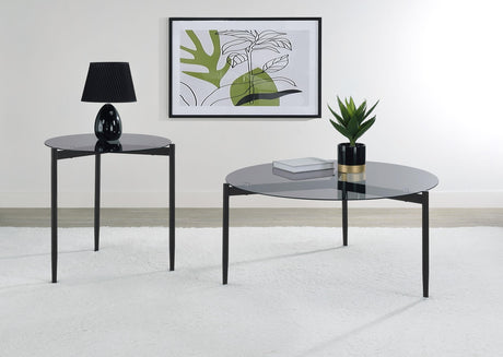ROSALIE Rosalie Round Smoked Glass Top Coffee Table Sandy Black 710168 - Ella Furniture