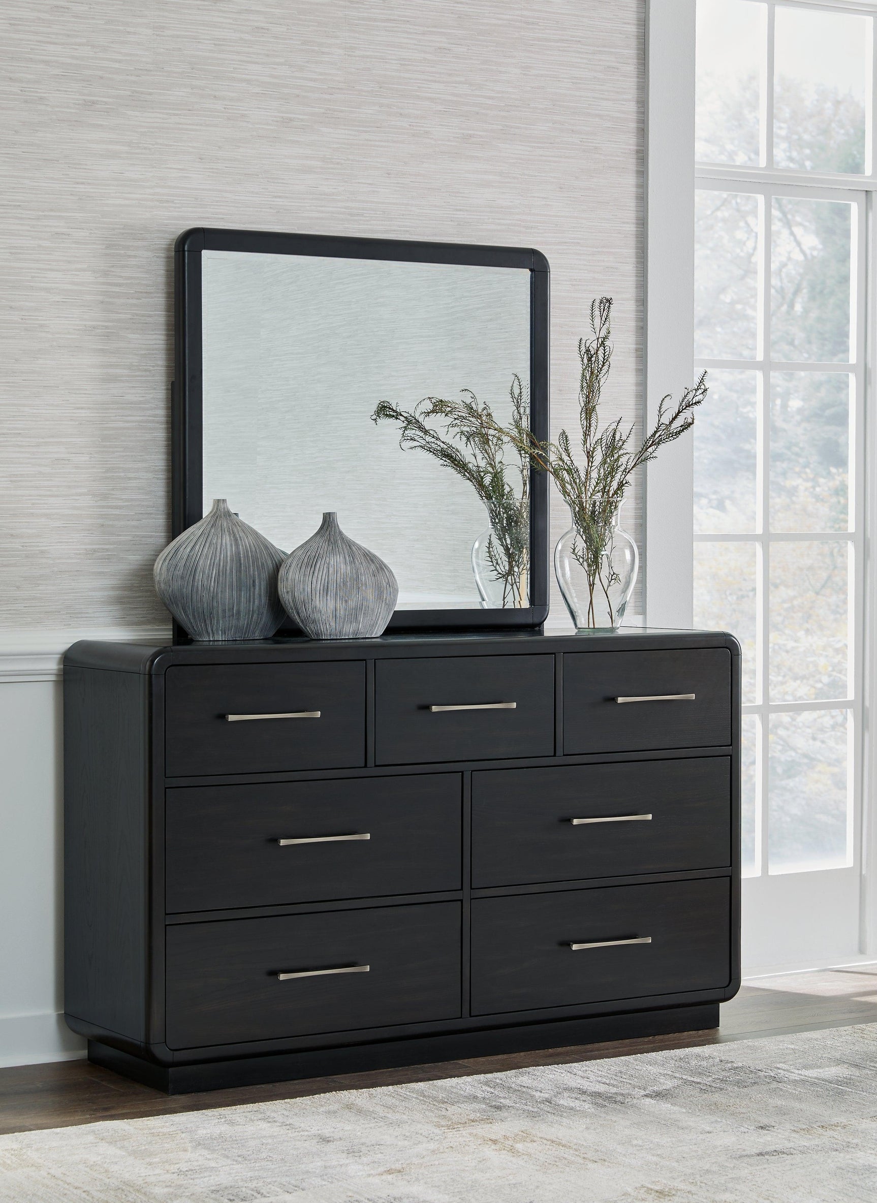 Rowanbeck Black Dresser and Mirror - Ella Furniture