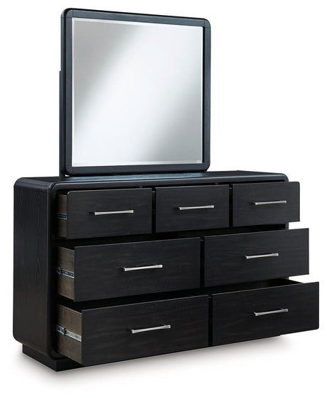 Rowanbeck Black Dresser and Mirror - Ella Furniture