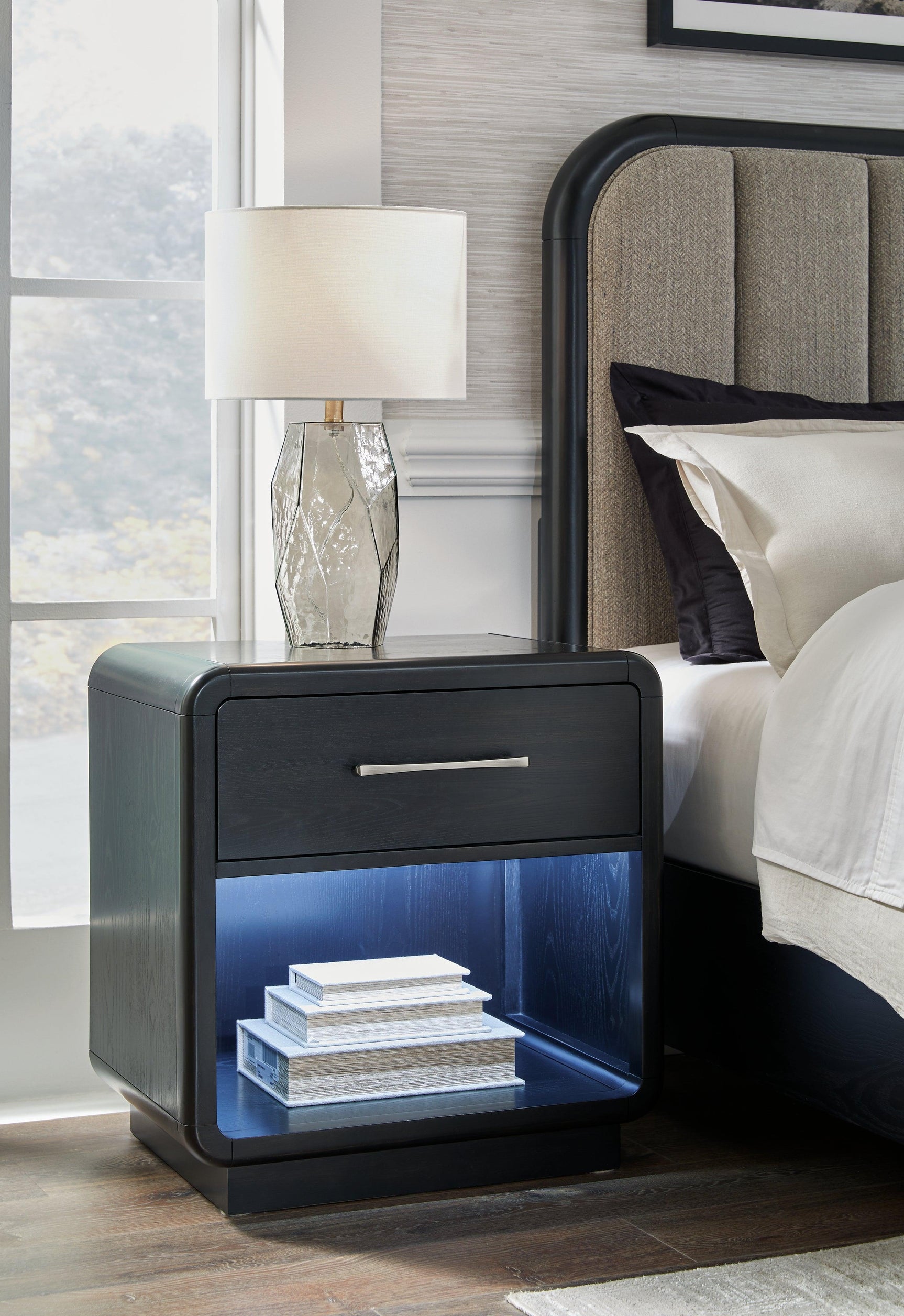 Rowanbeck Black Nightstand - Ella Furniture