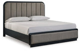 Rowanbeck Gray/Black King Upholstered Panel Bed - Ella Furniture
