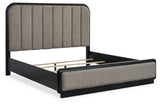 Rowanbeck Gray/Black King Upholstered Panel Bed - Ella Furniture