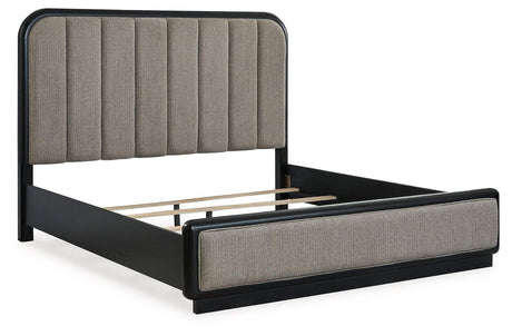 Rowanbeck Gray/Black King Upholstered Panel Bed - Ella Furniture