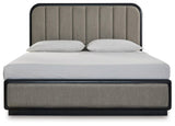 Rowanbeck Gray/Black King Upholstered Panel Bed - Ella Furniture