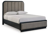 Rowanbeck Gray/Black Queen Upholstered Panel Bed - Ella Furniture