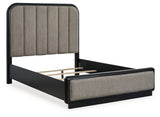 Rowanbeck Gray/Black Queen Upholstered Panel Bed - Ella Furniture
