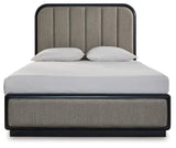 Rowanbeck Gray/Black Queen Upholstered Panel Bed - Ella Furniture