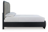 Rowanbeck Gray/Black Queen Upholstered Panel Bed - Ella Furniture