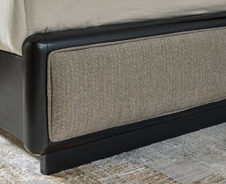 Rowanbeck Gray/Black Queen Upholstered Panel Bed - Ella Furniture