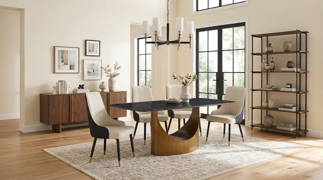 Roxy Black and Bronze 5 or 7-Piece Dining Set with Sintered Stone Table and Toni Chairs from Ella Furniture