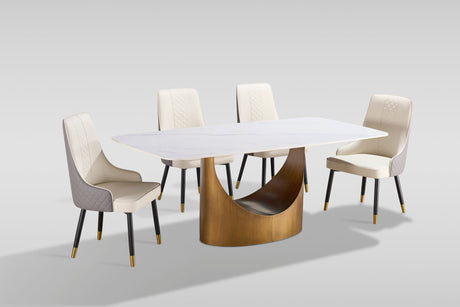 Roxy White and Bronze 5 or 7-Piece Dining Set with Sintered Stone Table and Toni Chairs view 2