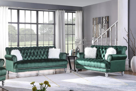 Royal Green Modern Contemporary Wood, Engineered Wood Velvet Tufted Sofa & Loveseat - Ella Furniture