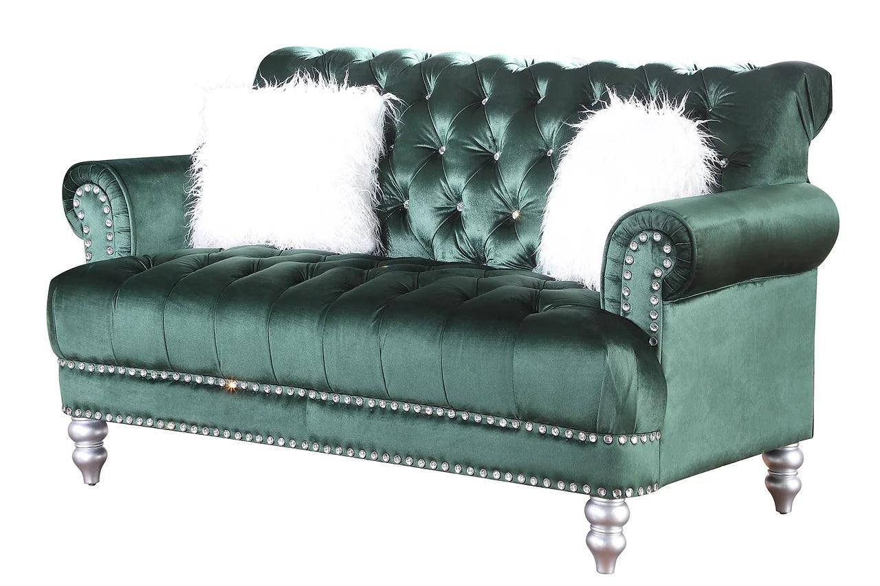 Royal Green Modern Contemporary Wood, Engineered Wood Velvet Tufted Sofa & Loveseat - Ella Furniture