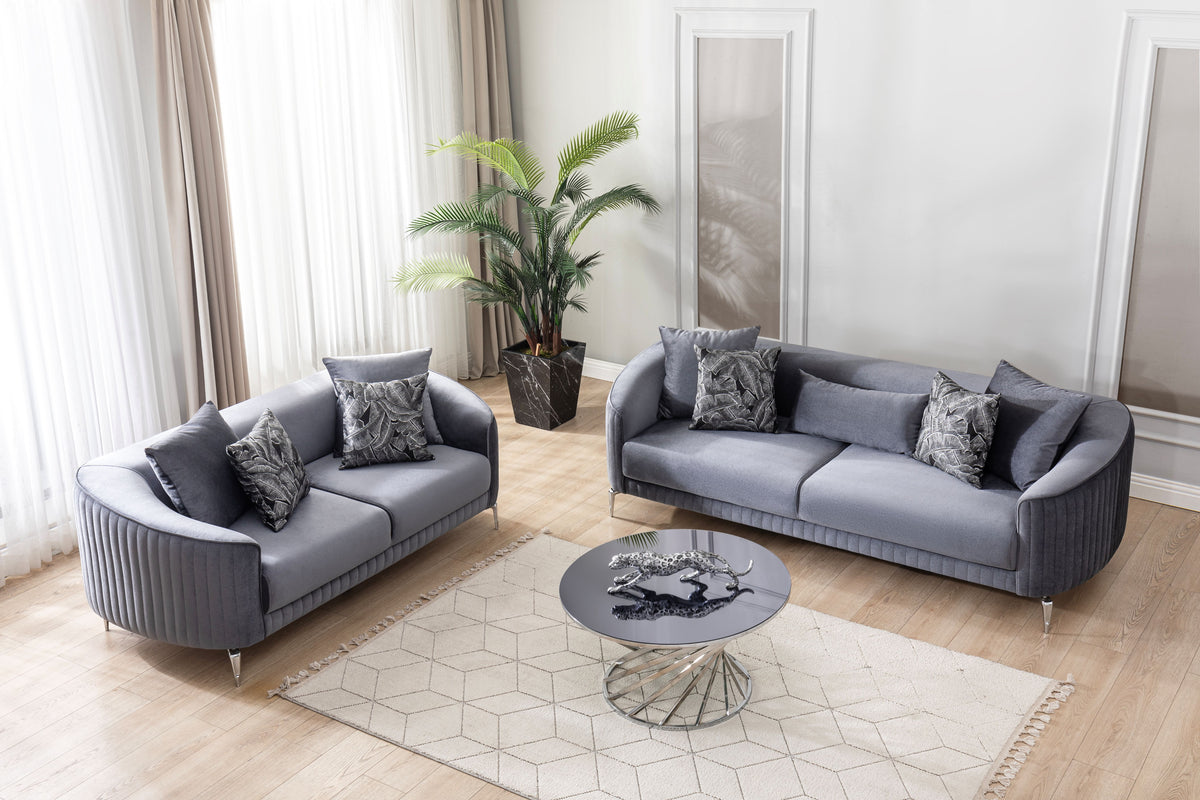 Linda Gray Velvet Sofa 91" & Loveseat 71"