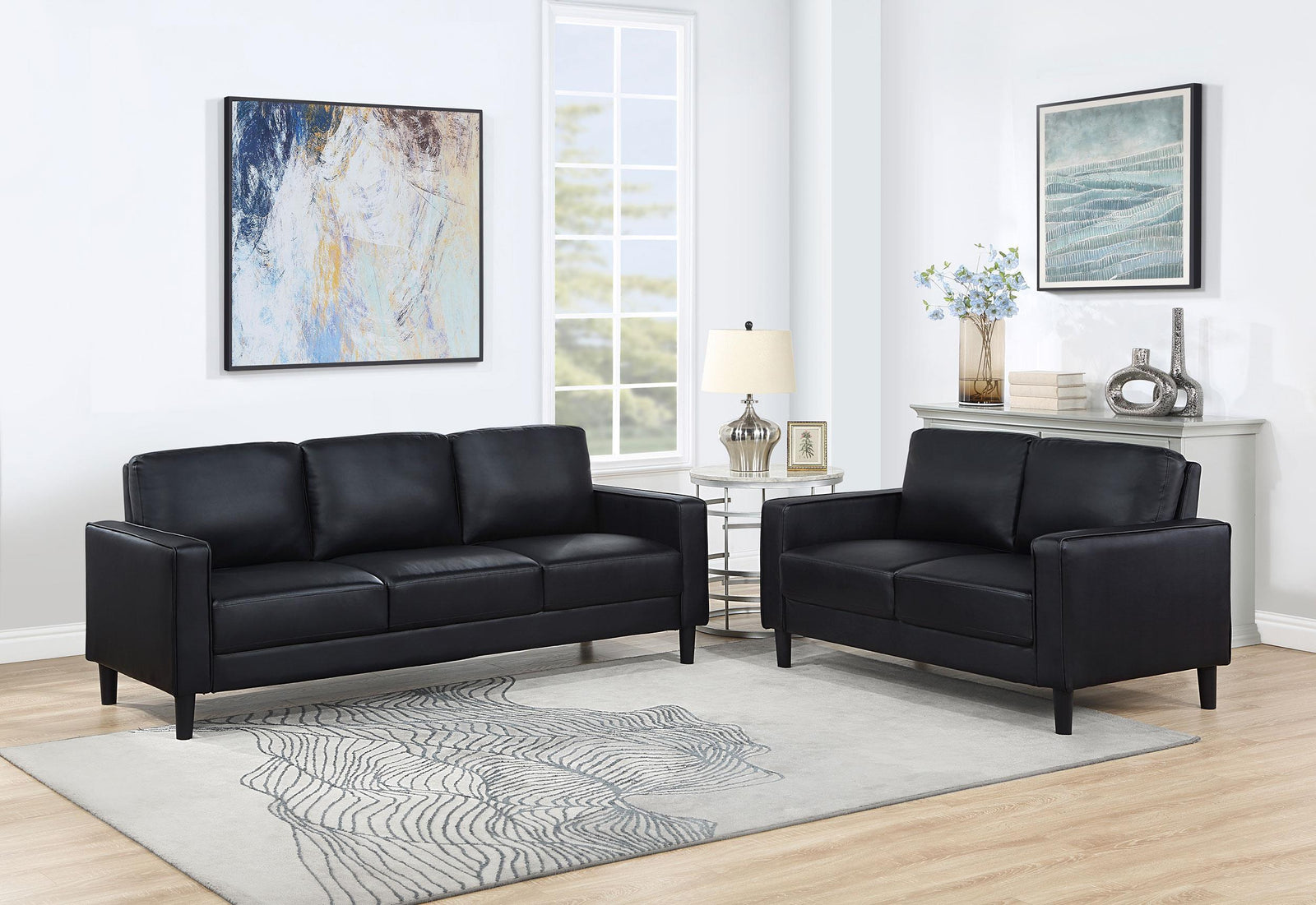Ruth 2-piece Upholstered Track Arm Sofa Set Black 508361-S2 - Ella Furniture