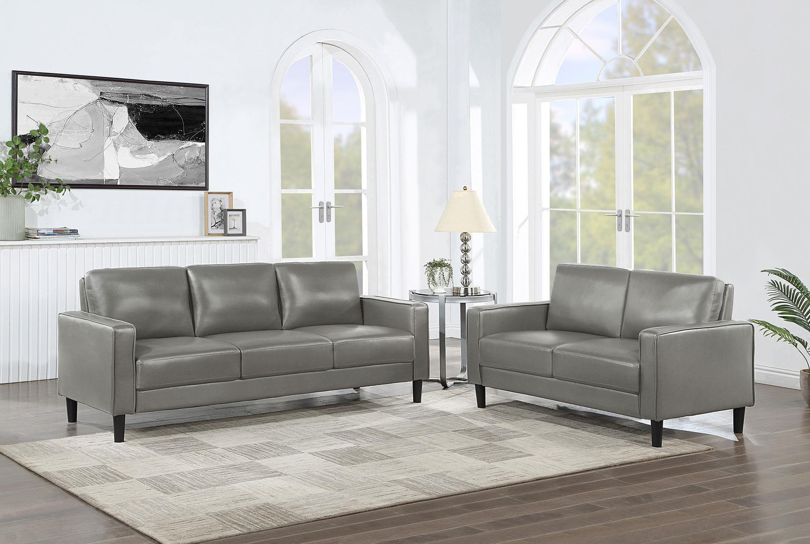 Ruth 2-piece Upholstered Track Arm Sofa Set Grey 508365-S2 - Ella Furniture