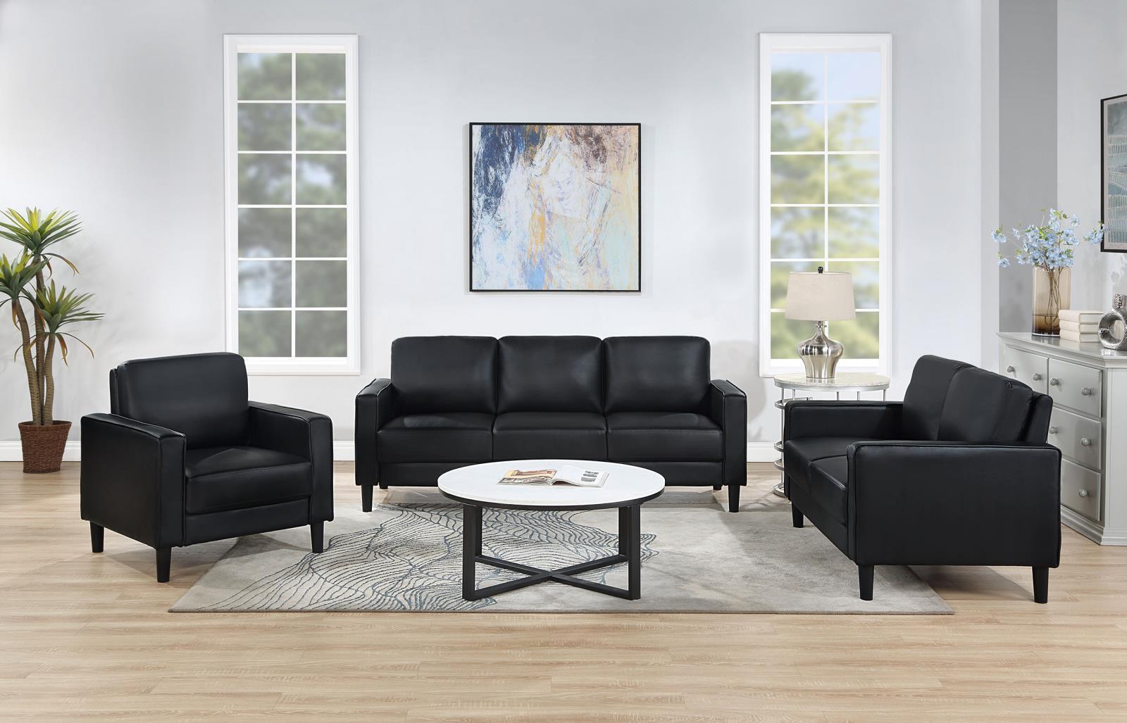 Ruth Upholstered Track Arm Faux Leather Accent Chair Black 508363 - Ella Furniture