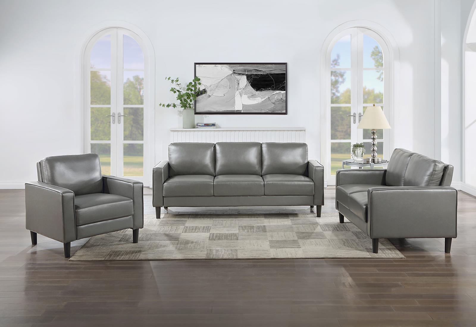 Ruth Upholstered Track Arm Faux Leather Accent Chair Grey 508367 - Ella Furniture