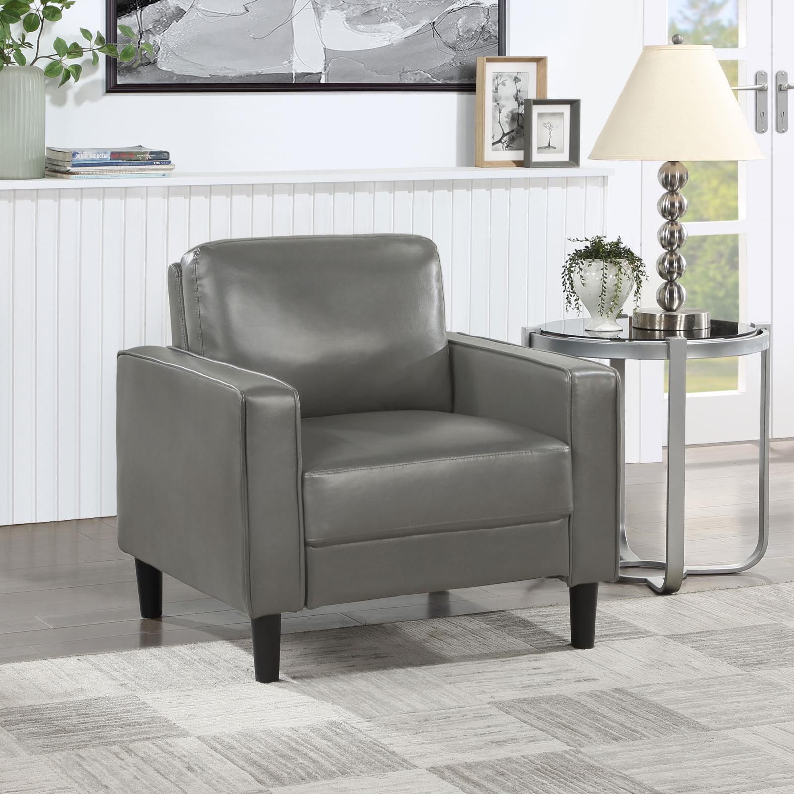 Ruth Upholstered Track Arm Faux Leather Accent Chair Grey 508367 - Ella Furniture