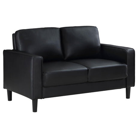 Ruth Upholstered Track Arm Faux Leather Loveseat Black 508362 - Ella Furniture