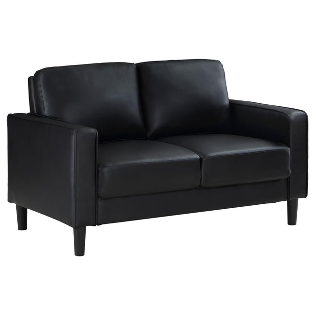 Ruth Upholstered Track Arm Faux Leather Loveseat Black 508362 - Ella Furniture