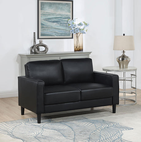 Ruth Upholstered Track Arm Faux Leather Loveseat Black 508362 - Ella Furniture