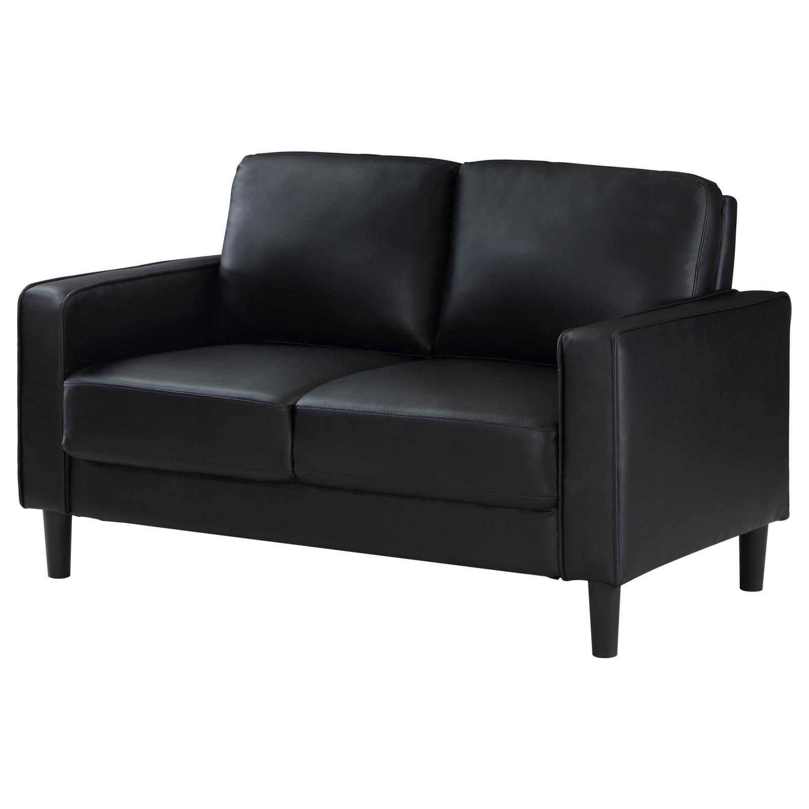 Ruth Upholstered Track Arm Faux Leather Loveseat Black 508362 - Ella Furniture