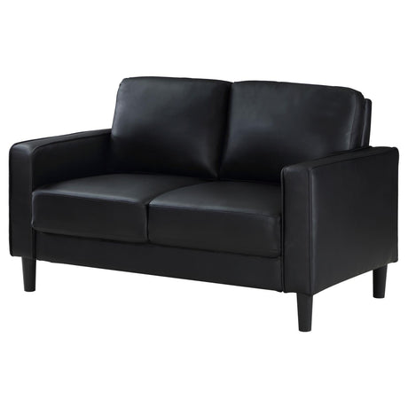 Ruth Upholstered Track Arm Faux Leather Loveseat Black 508362 - Ella Furniture
