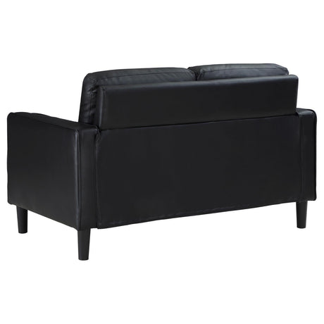 Ruth Upholstered Track Arm Faux Leather Loveseat Black 508362 - Ella Furniture