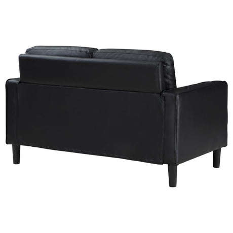 Ruth Upholstered Track Arm Faux Leather Loveseat Black 508362 - Ella Furniture