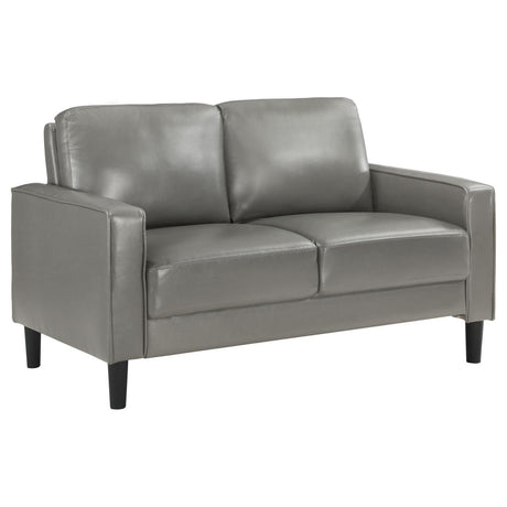 Ruth Upholstered Track Arm Faux Leather Loveseat Grey 508366 - Ella Furniture