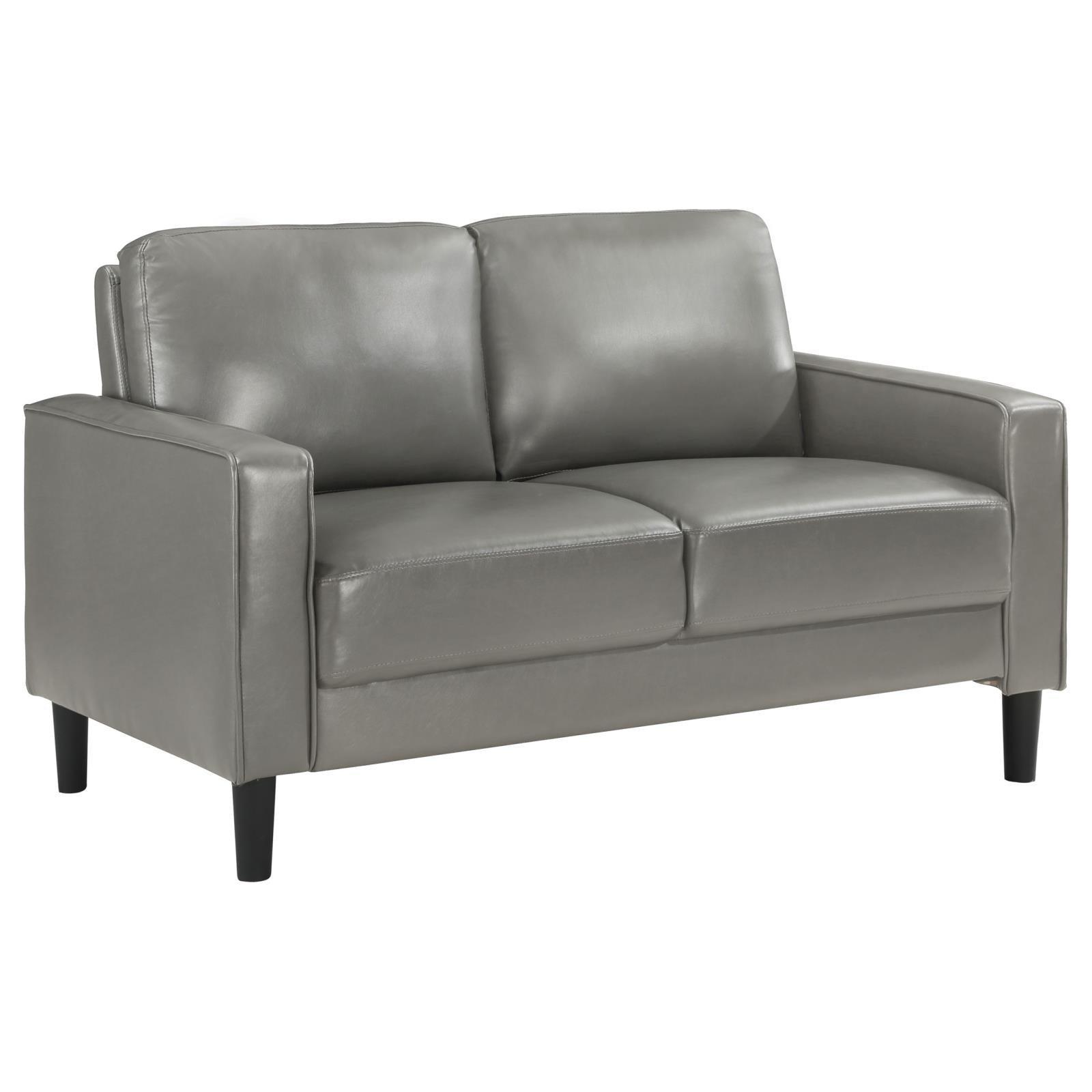Ruth Upholstered Track Arm Faux Leather Loveseat Grey 508366 - Ella Furniture