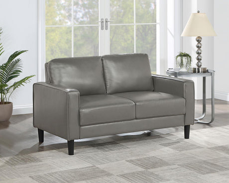 Ruth Upholstered Track Arm Faux Leather Loveseat Grey 508366 - Ella Furniture