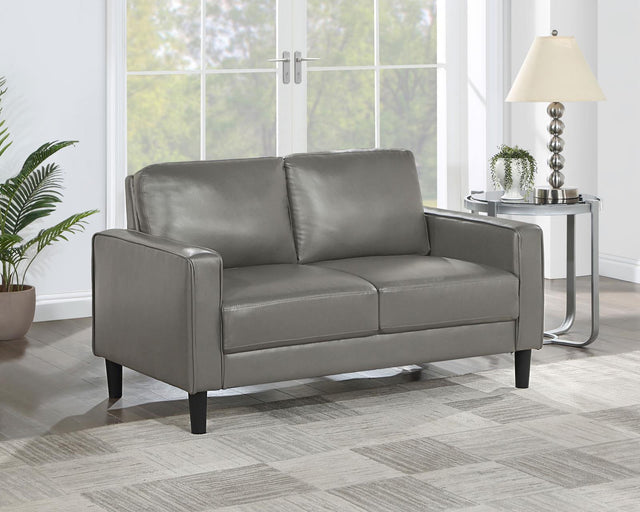 Ruth Upholstered Track Arm Faux Leather Loveseat Grey 508366 - Ella Furniture