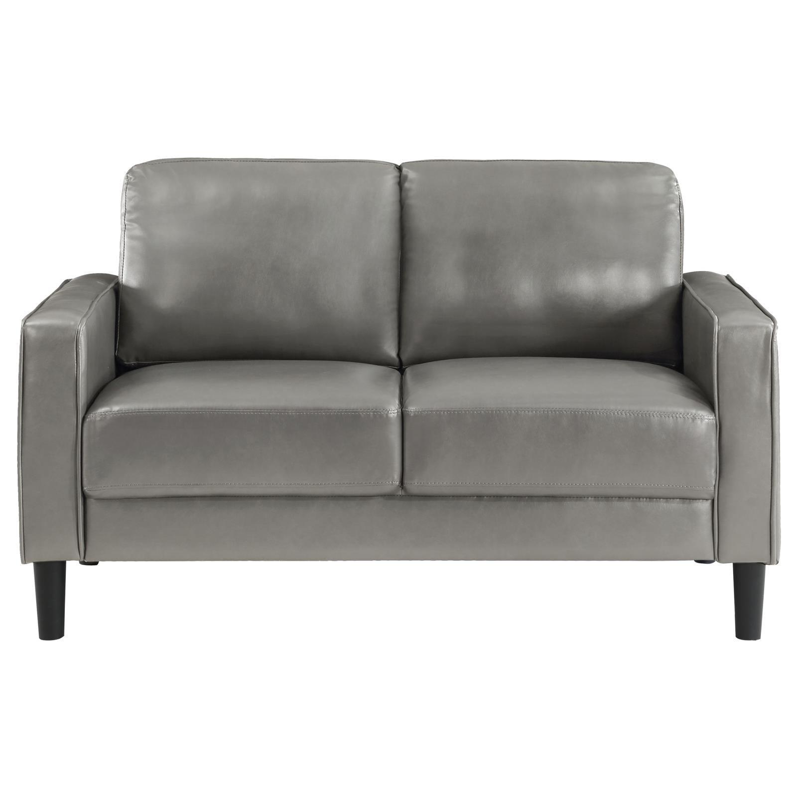Ruth Upholstered Track Arm Faux Leather Loveseat Grey 508366 - Ella Furniture
