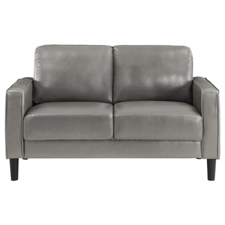 Ruth Upholstered Track Arm Faux Leather Loveseat Grey 508366 - Ella Furniture