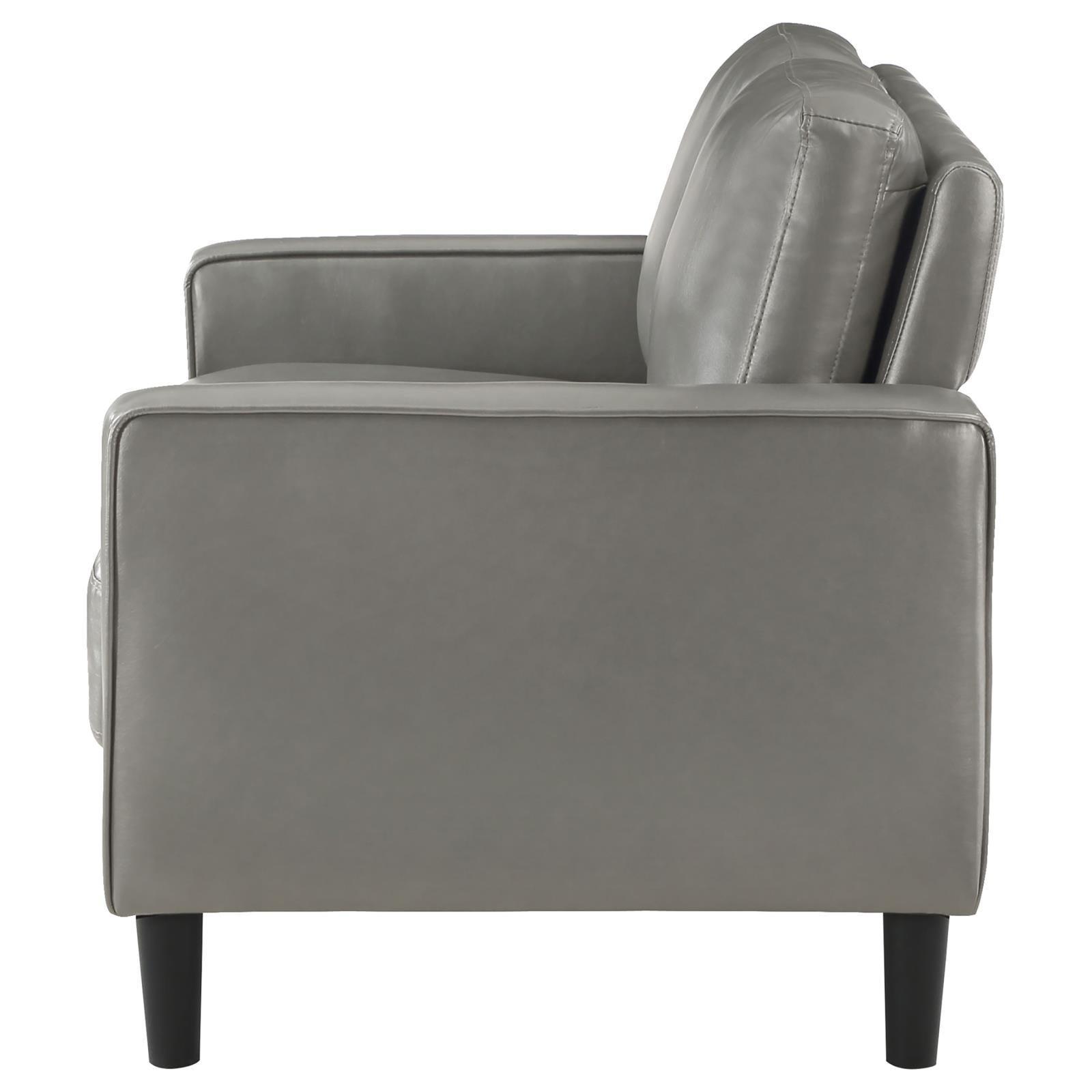 Ruth Upholstered Track Arm Faux Leather Loveseat Grey 508366 - Ella Furniture