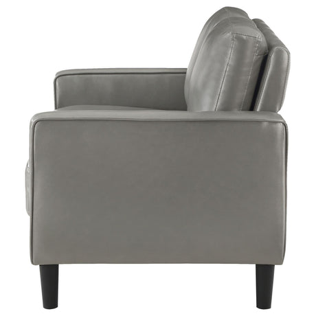Ruth Upholstered Track Arm Faux Leather Loveseat Grey 508366 - Ella Furniture