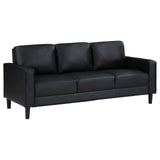 Ruth Upholstered Track Arm Faux Leather Sofa Black 508361 [ETA: 3/28/2024] - Ella Furniture