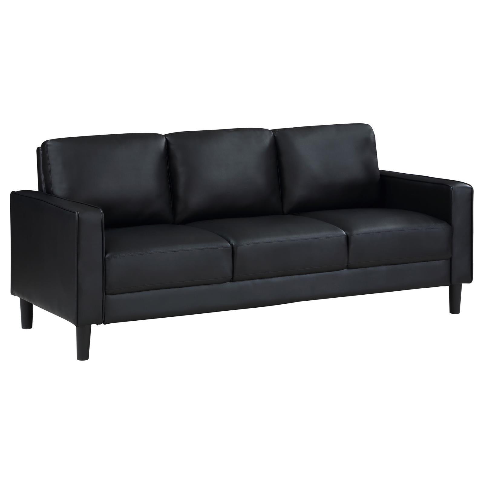 Ruth Upholstered Track Arm Faux Leather Sofa Black 508361 [ETA: 3/28/2024] - Ella Furniture