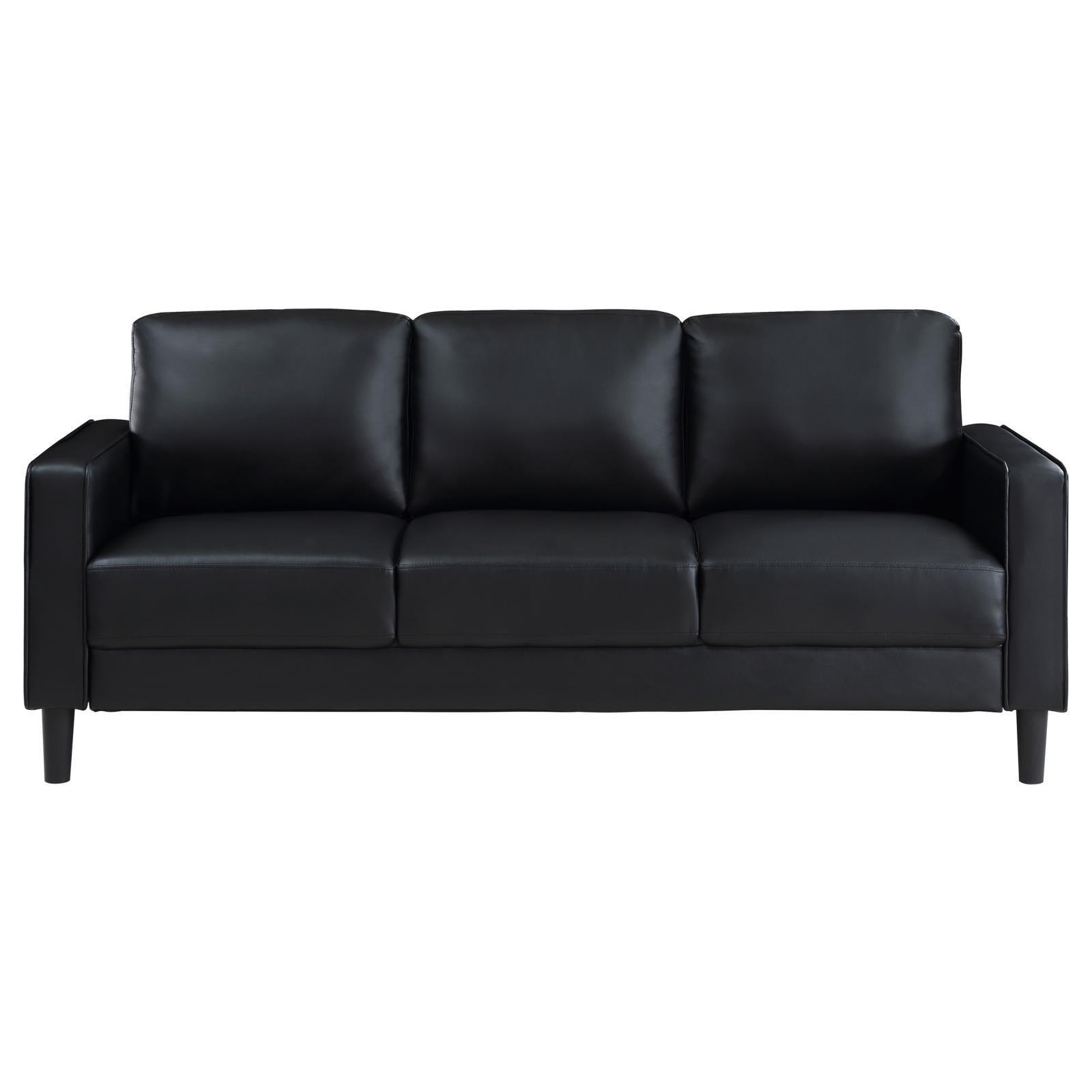 Ruth Upholstered Track Arm Faux Leather Sofa Black 508361 [ETA: 3/28/2024] - Ella Furniture