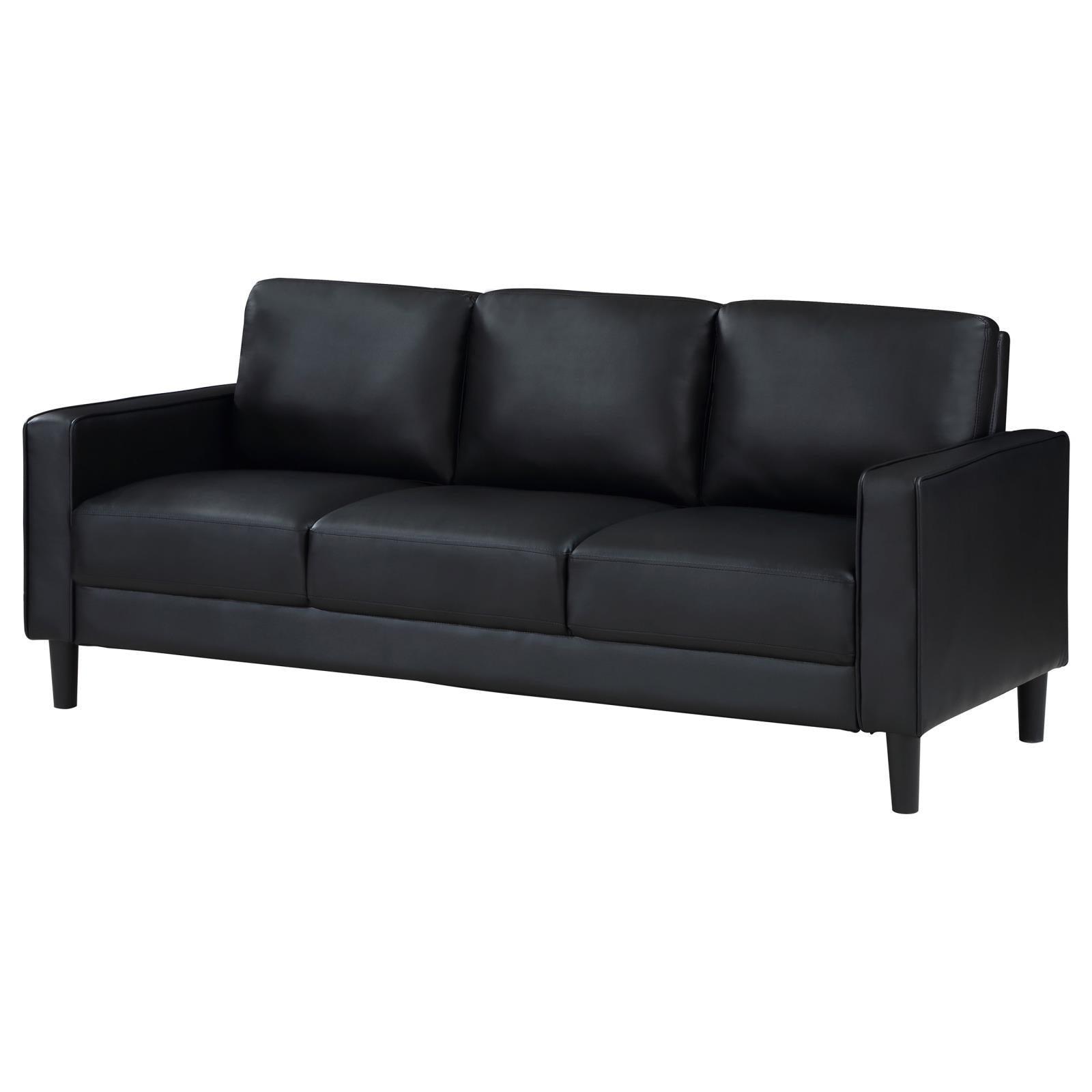 Ruth Upholstered Track Arm Faux Leather Sofa Black 508361 [ETA: 3/28/2024] - Ella Furniture