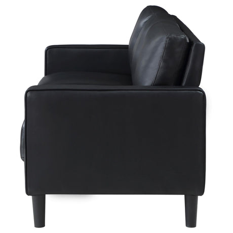 Ruth Upholstered Track Arm Faux Leather Sofa Black 508361 [ETA: 3/28/2024] - Ella Furniture