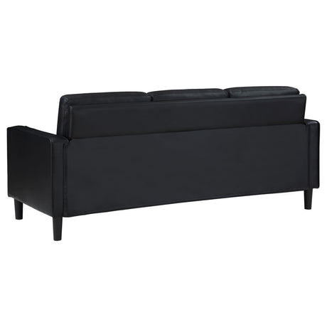 Ruth Upholstered Track Arm Faux Leather Sofa Black 508361 [ETA: 3/28/2024] - Ella Furniture