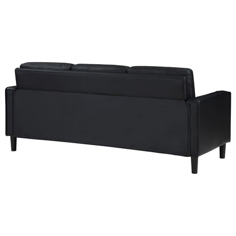 Ruth Upholstered Track Arm Faux Leather Sofa Black 508361 [ETA: 3/28/2024] - Ella Furniture