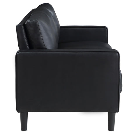 Ruth Upholstered Track Arm Faux Leather Sofa Black 508361 [ETA: 3/28/2024] - Ella Furniture