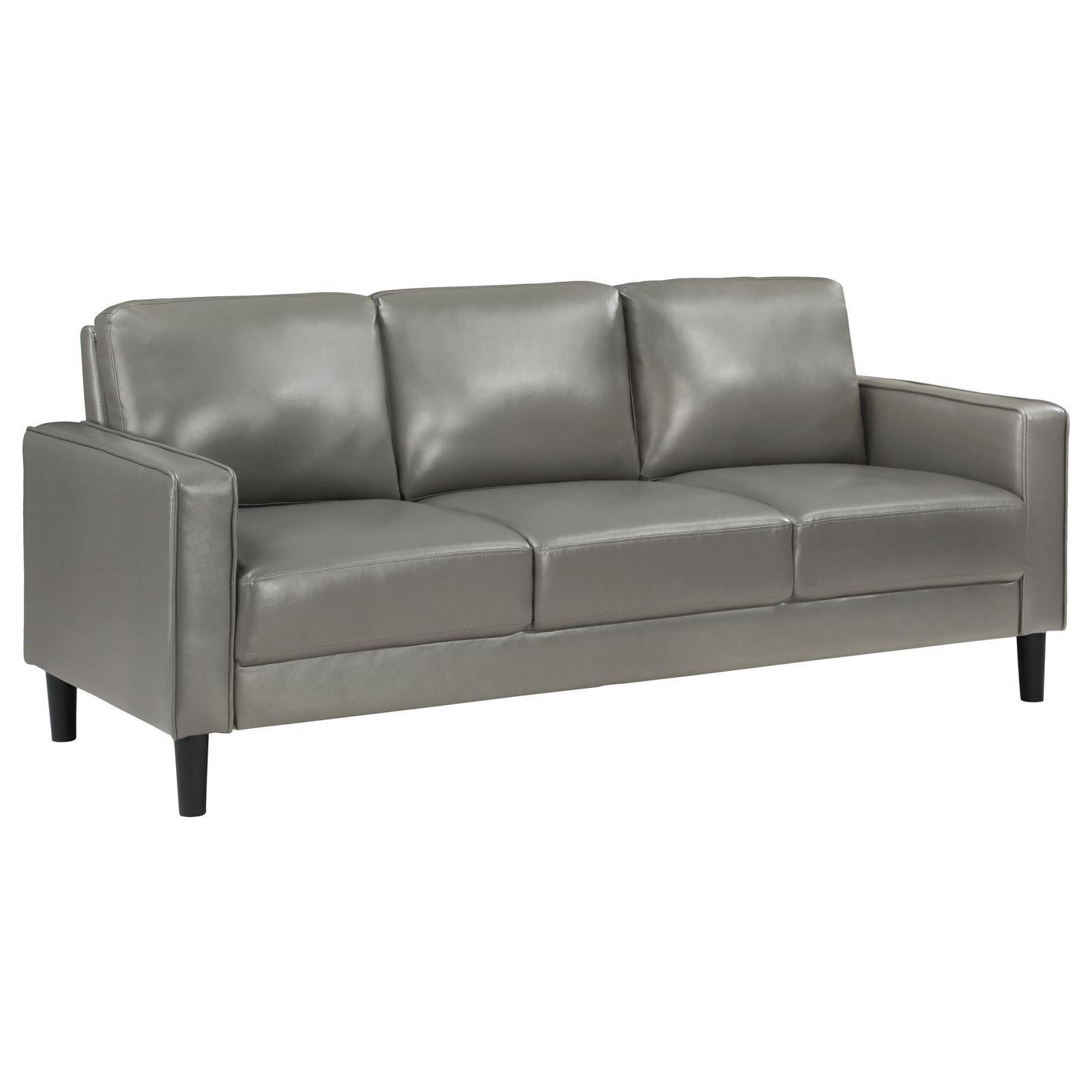 Ruth Upholstered Track Arm Faux Leather Sofa Grey 508365 - Ella Furniture